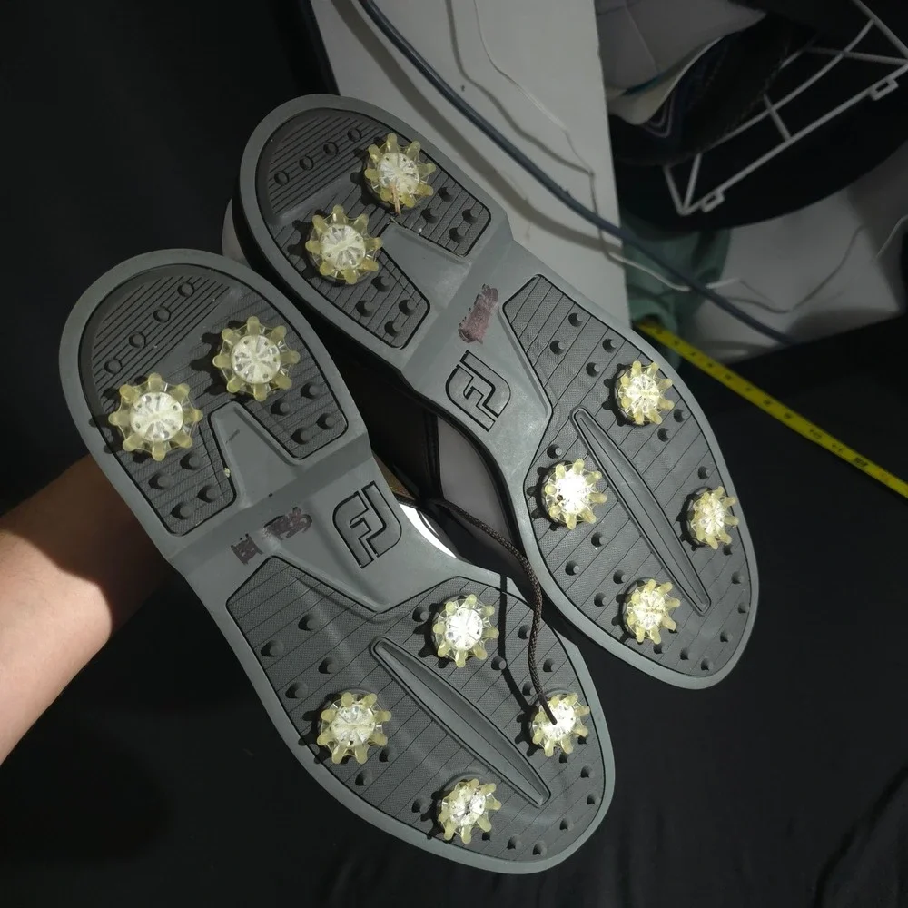 FootJoy Golf Shoes Mens 12 White Brown Saddle Spiked Athletic Cleats 57022